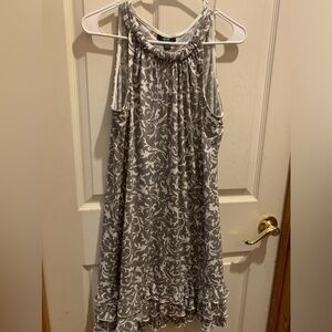 MSK Green White Sequined Floral Cutaway Sleeveless Ruffled-hem Flared Dress PL